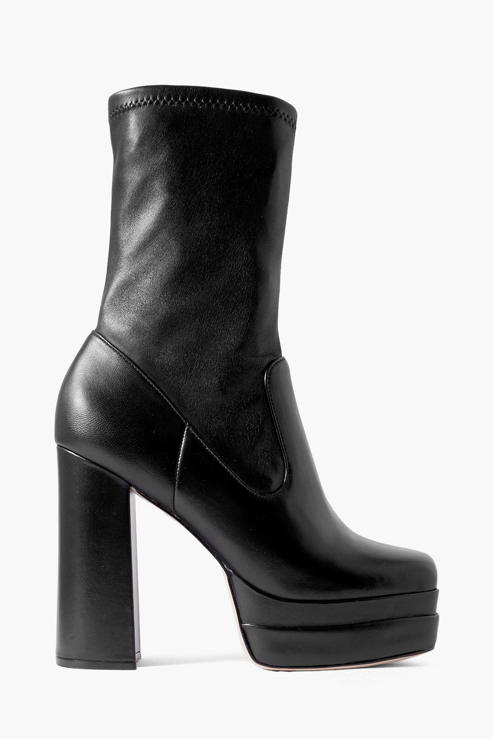 Porte & Paire Leather Platform Sock Boots In Black