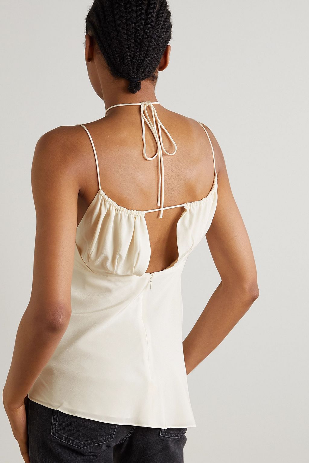 TOTEME Tie-detailed gathered silk crepe de chine camisole