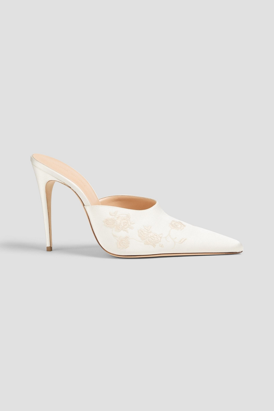 Magda Butrym Embroidered Satin Mules In Cream