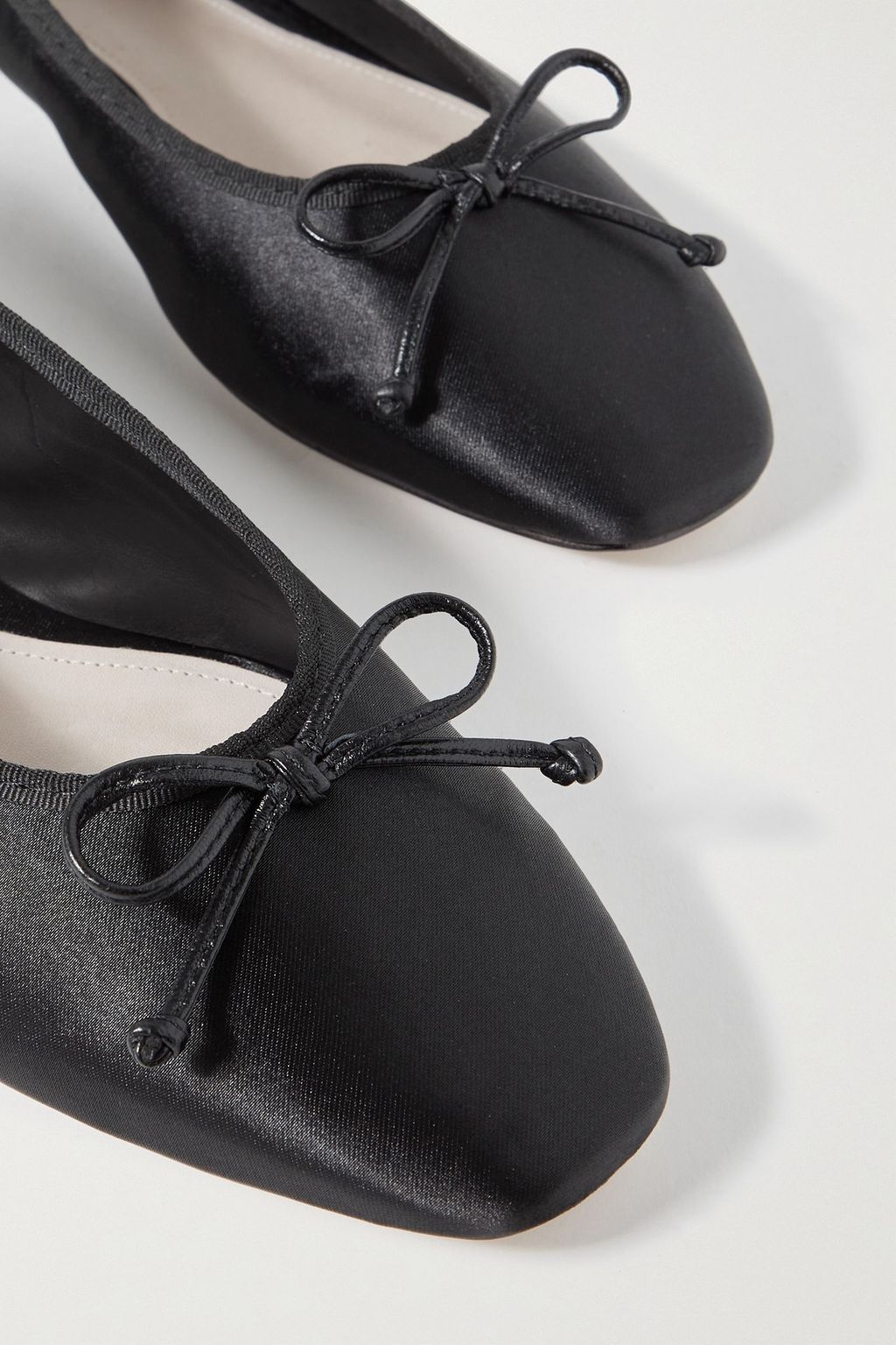 PORTE & PAIRE Bow-detailed leather-trimmed satin ballet flats