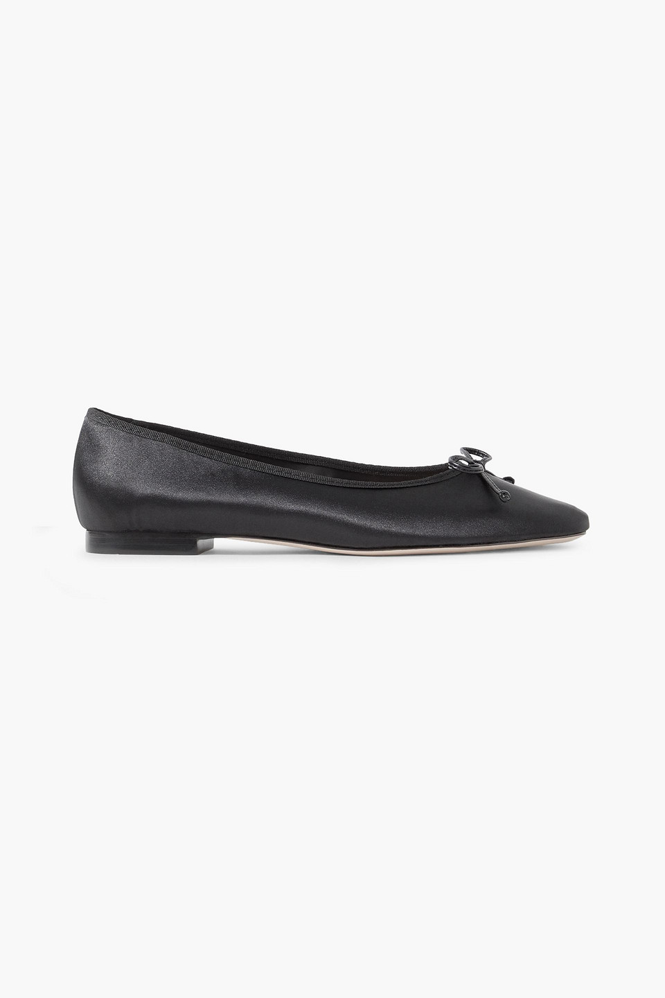 Porte & Paire Bow-detailed Leather-trimmed Satin Ballet Flats In Black
