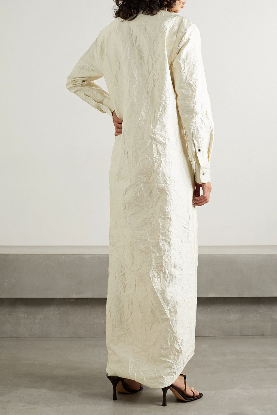 Brandon Maxwell The Gabriela Crinkled Satin-twill Maxi Shirt Dress In White