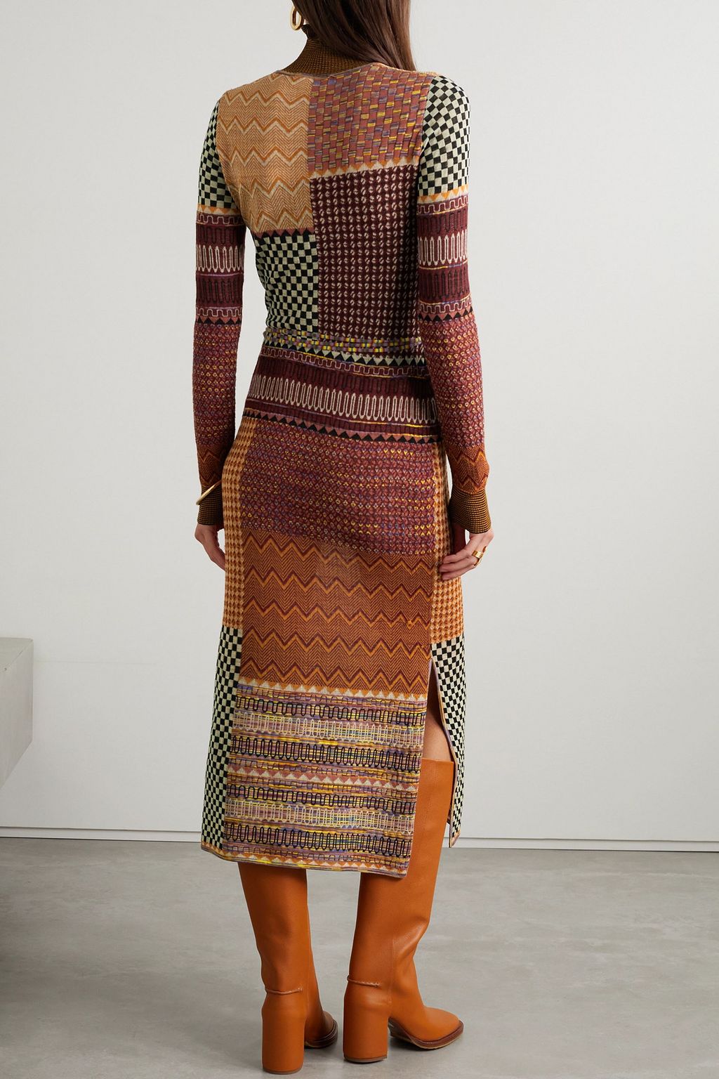 ULLA JOHNSON Almira patchwork jacquard-knit midi dress