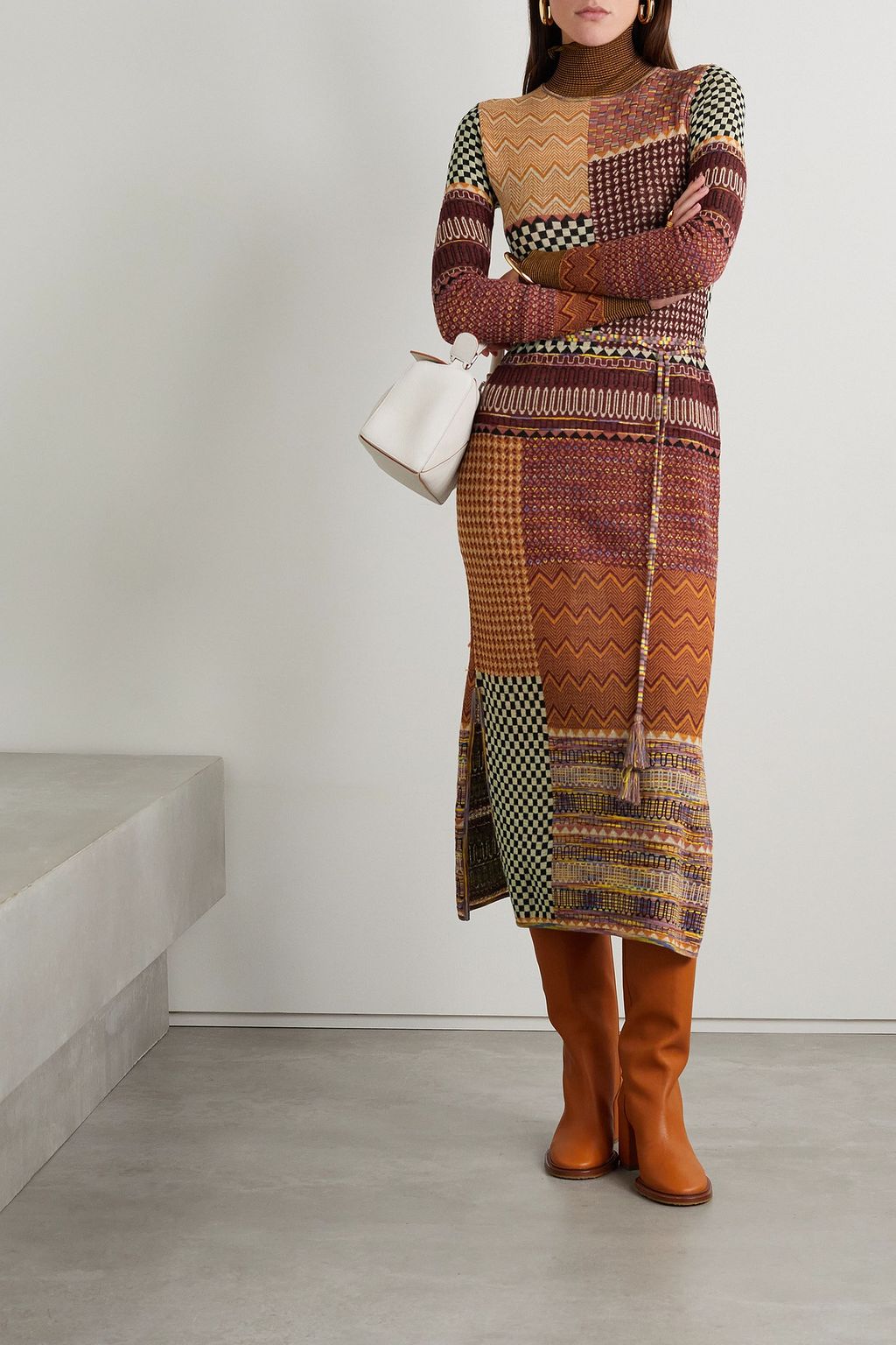 ULLA JOHNSON Almira patchwork jacquard-knit midi dress