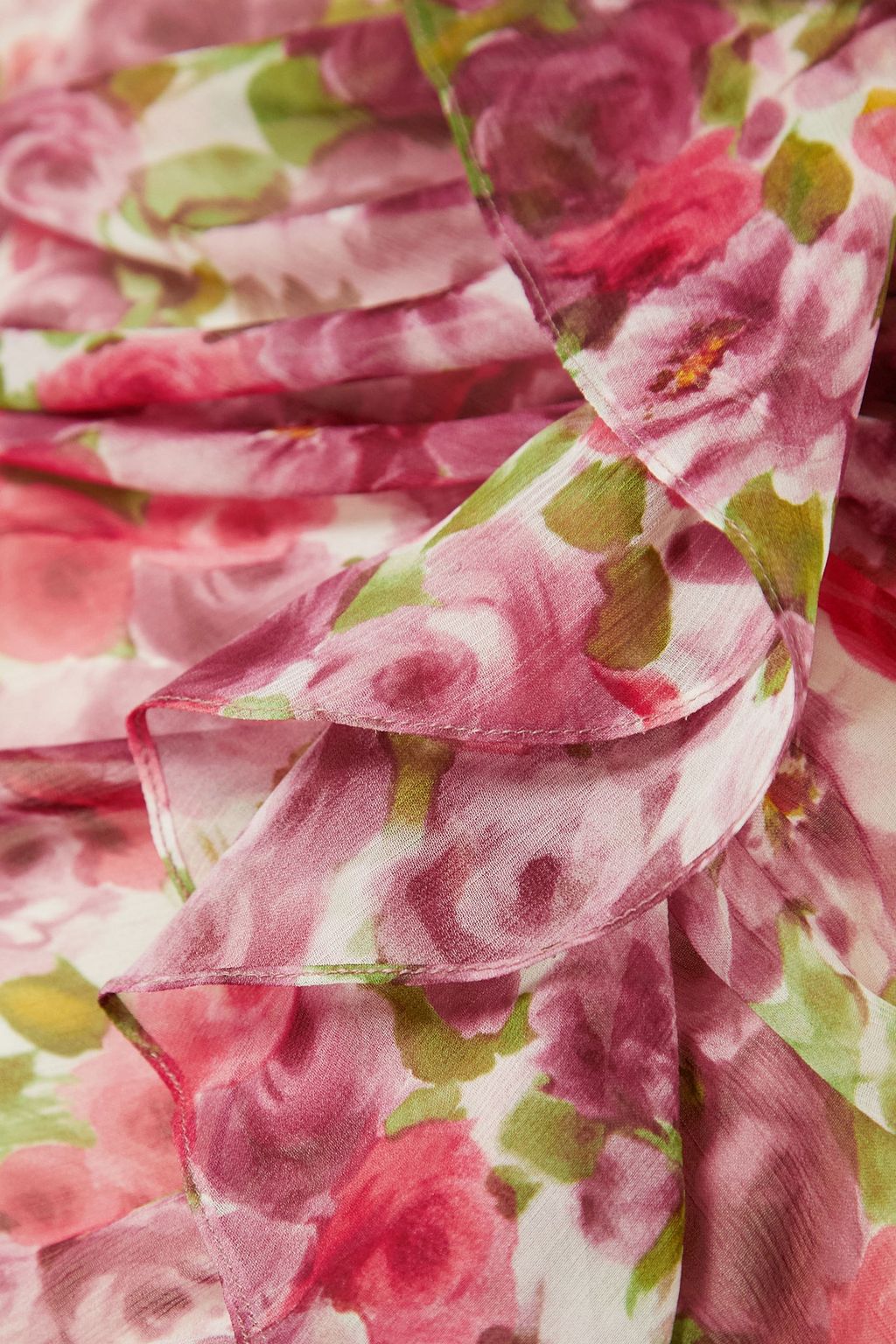 ALESSANDRA RICH Trägerloses Minikleid aus Seiden-Georgette mit Blumenprint, Raffungen und Applikation
