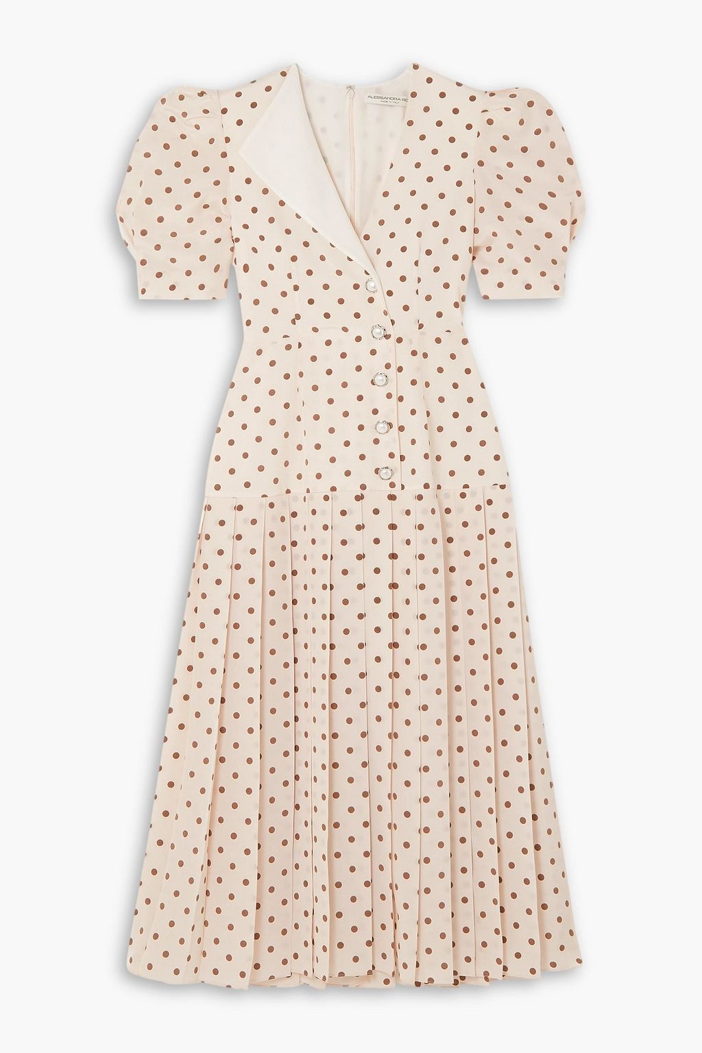 ALESSANDRA RICH Button embellished pleated polka dot silk midi dress THE OUTNET