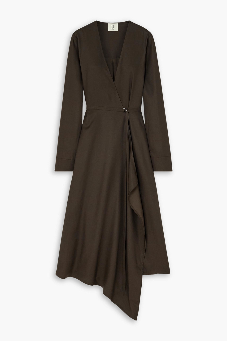 Ninety Percent Orion Wrap-effect Asymmetric Tencel™ Lyocell Midi Dress In Chocolate