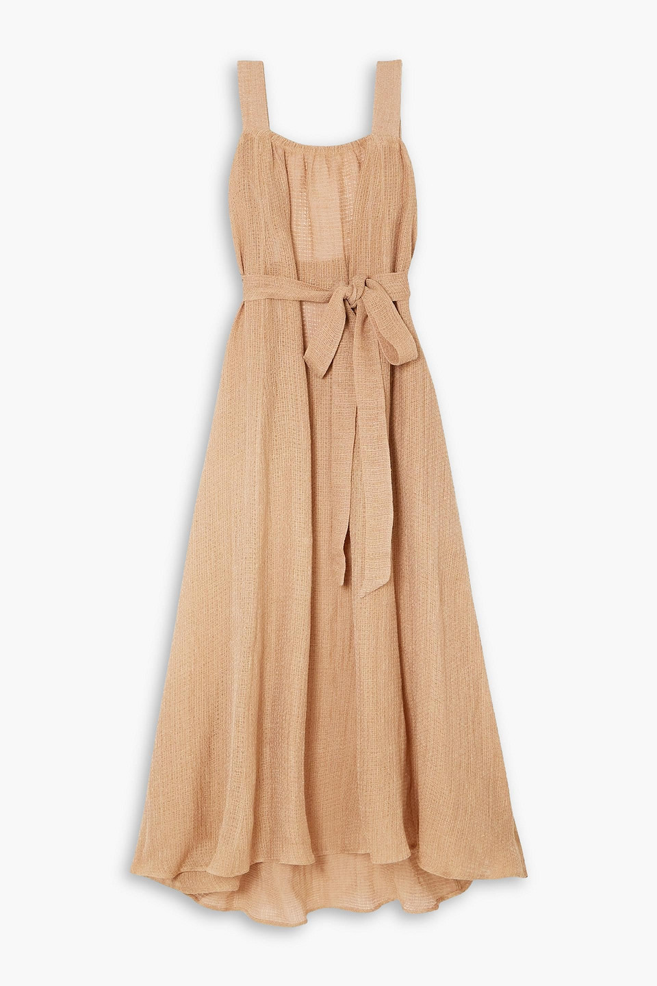 Le Kasha Assiout Belted Organic Linen-gauze Maxi Dress In Light Brown
