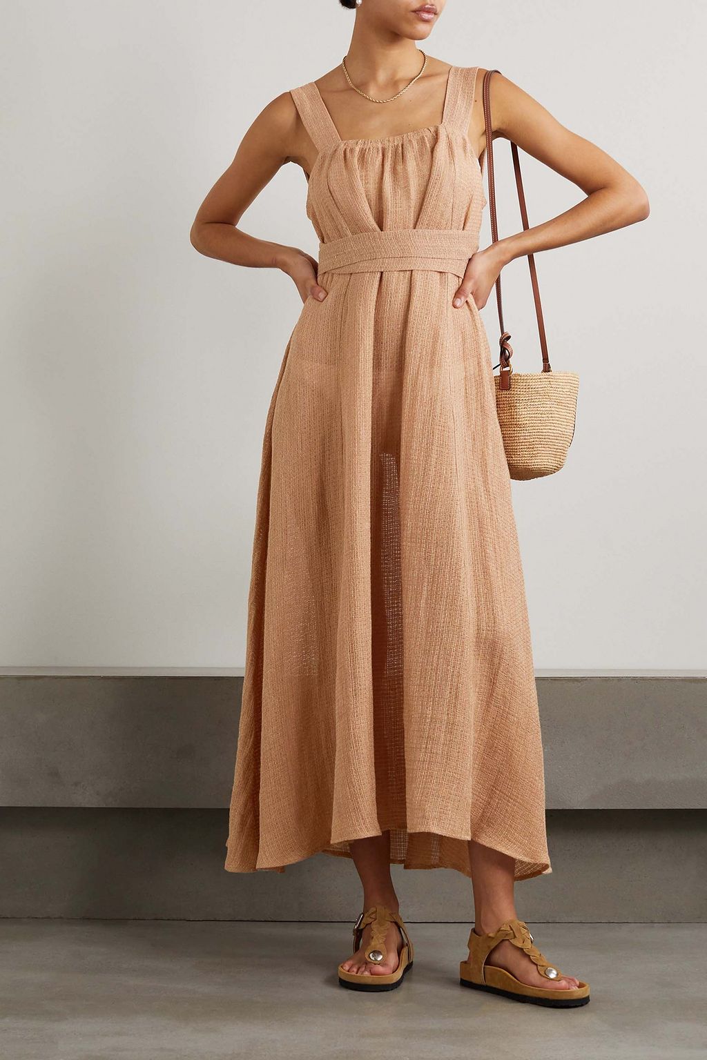 LE KASHA Assiout belted linen-gauze maxi dress