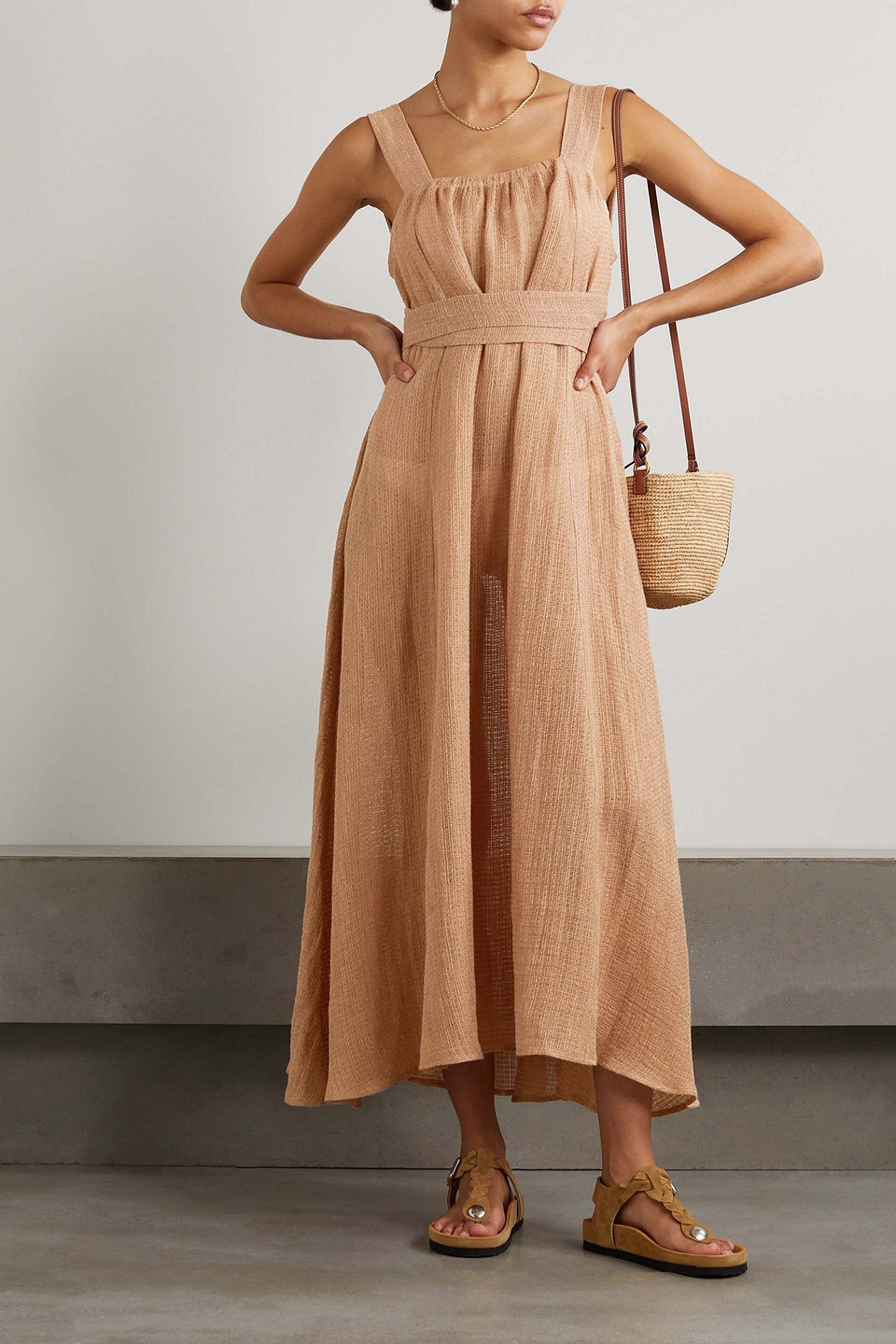 LE KASHA ASSIOUT BELTED LINEN-GAUZE MAXI DRESS 