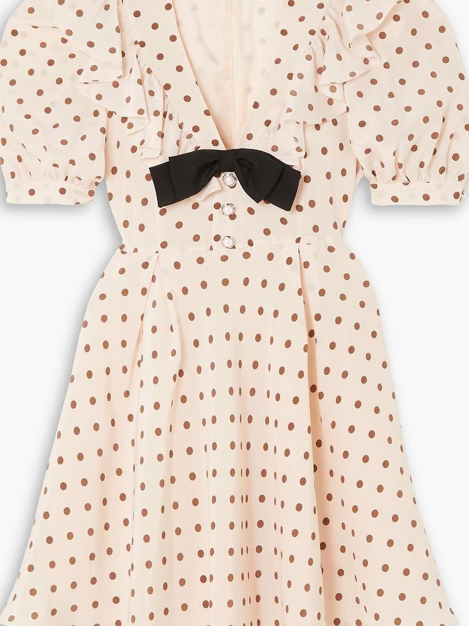 embellished ruffled polka-dot silk mini dress