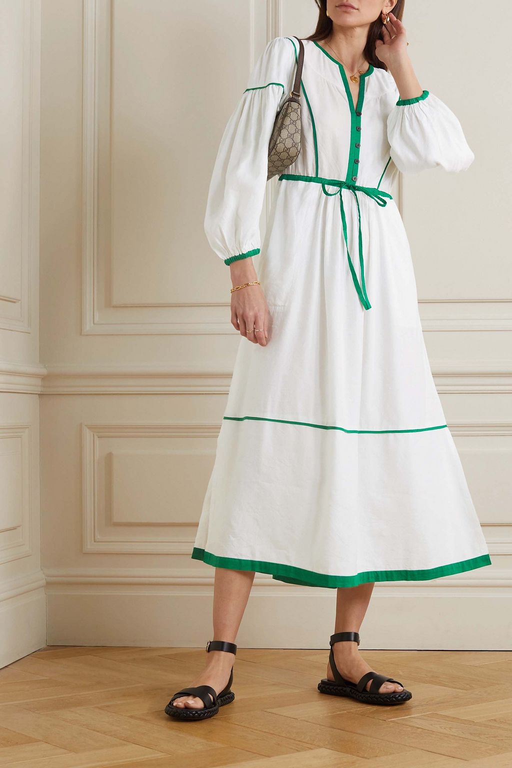 CEFINN Salone piped woven midi dress