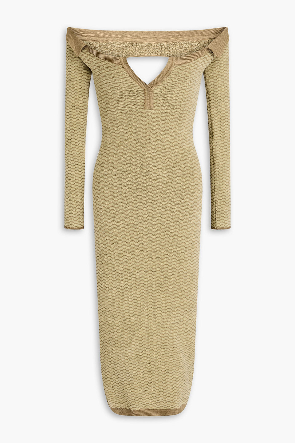 Jacquemus La Robe Maille Pampero Off-the-shoulder Cutout Jacquard-knit Dress In Sage Green