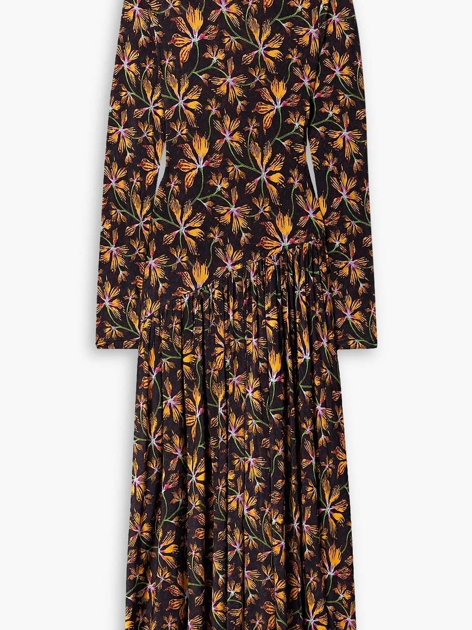 fernanda gathered floral-print stretch-jersey turtleneck dress