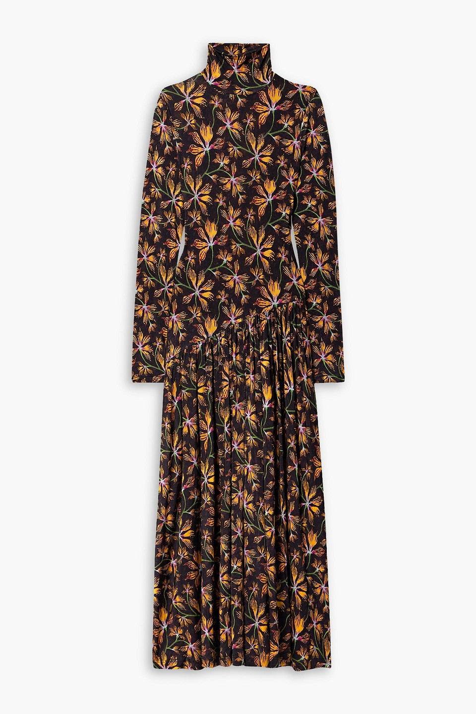 Fernanda gathered floral-print stretch-jersey turtleneck dress