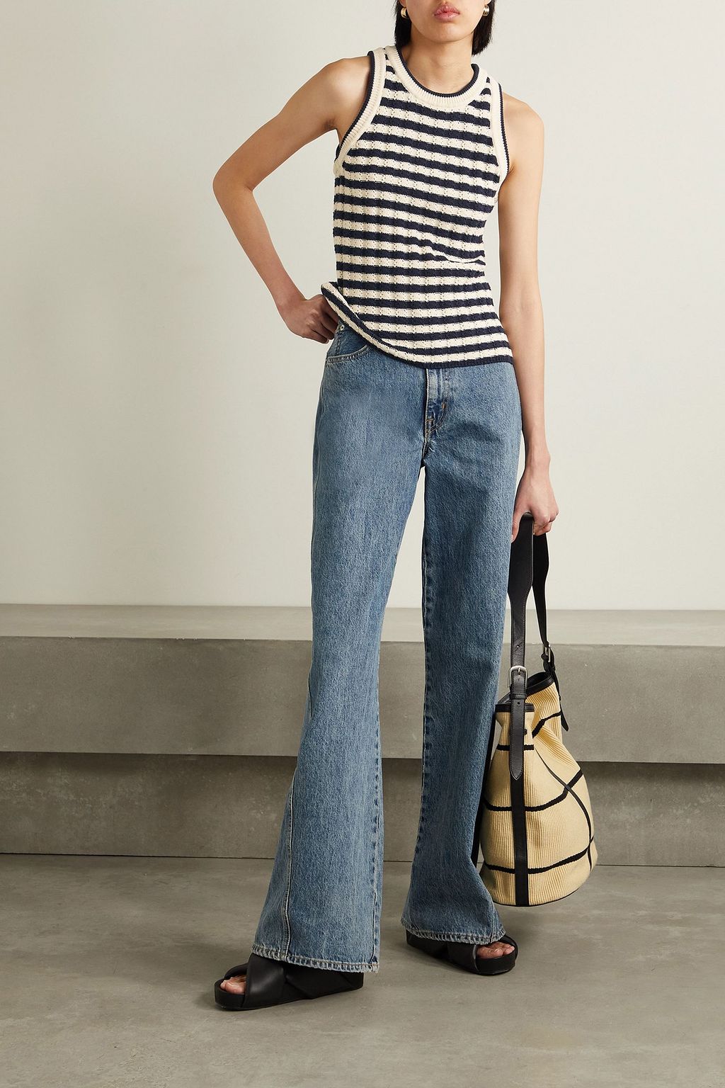 VERONICA BEARD Jerrel striped ribbed cotton tank