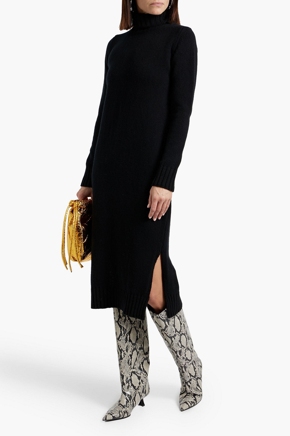AND-DAUGHTER SIMONE WOOL TURTLENECK MIDI DRESS