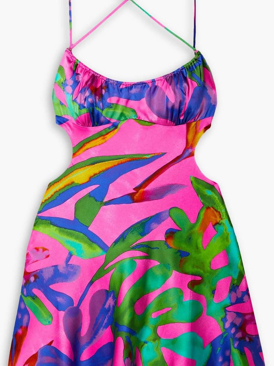 josefine cutout printed silk-blend satin mini dress