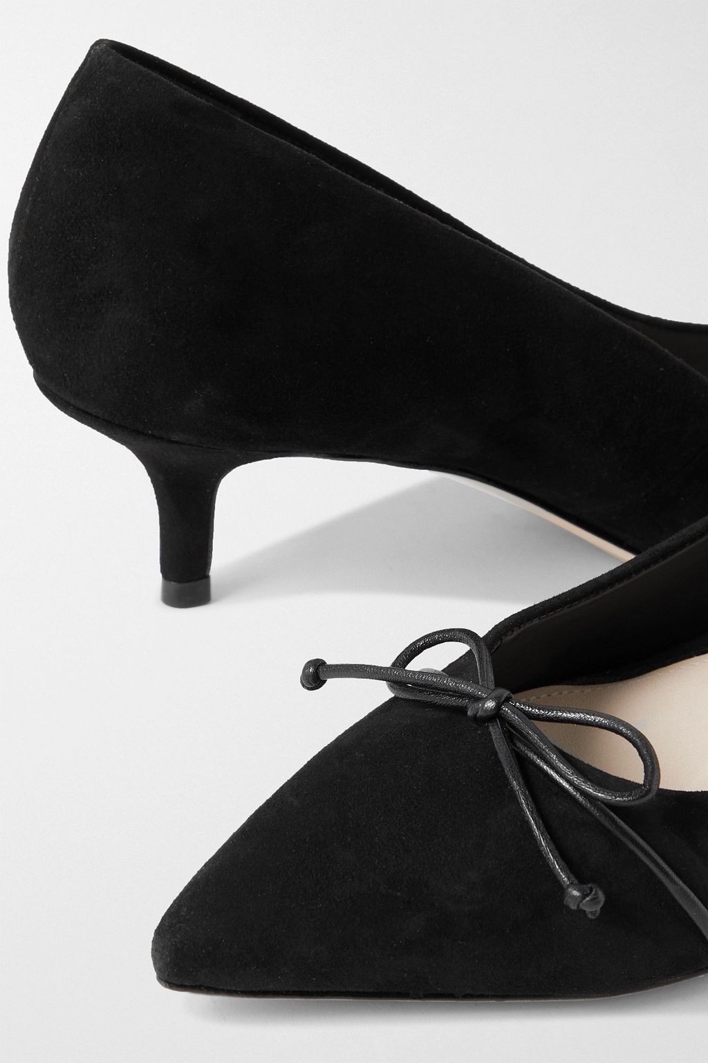 PORTE & PAIRE Bow-detailed leather-trimmed suede pumps