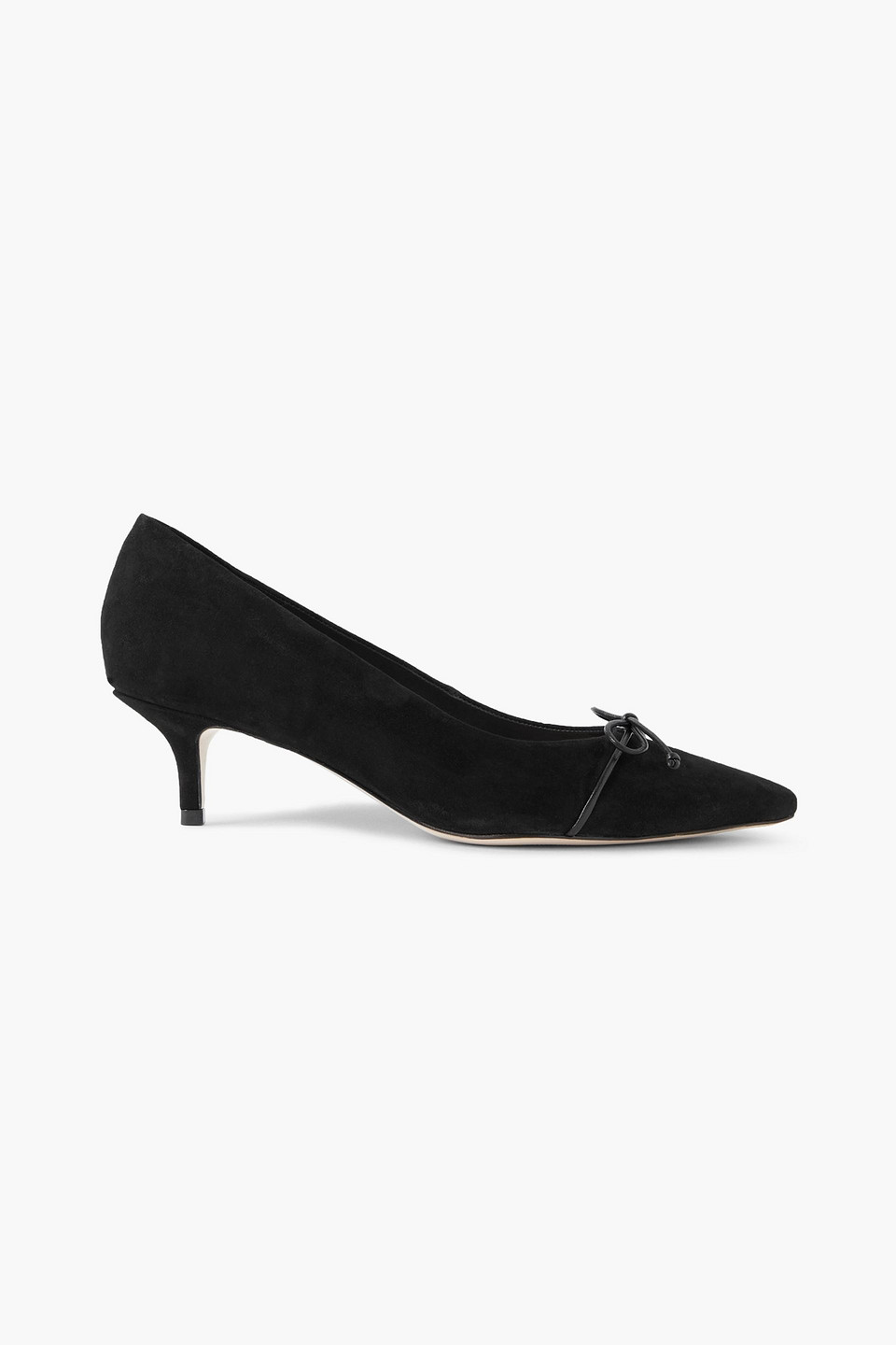 Porte & Paire Bow-detailed Leather-trimmed Suede Pumps In Black