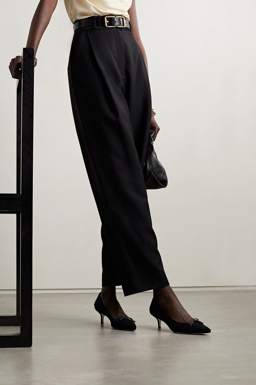 PORTE & PAIRE Bow-detailed leather-trimmed suede pumps