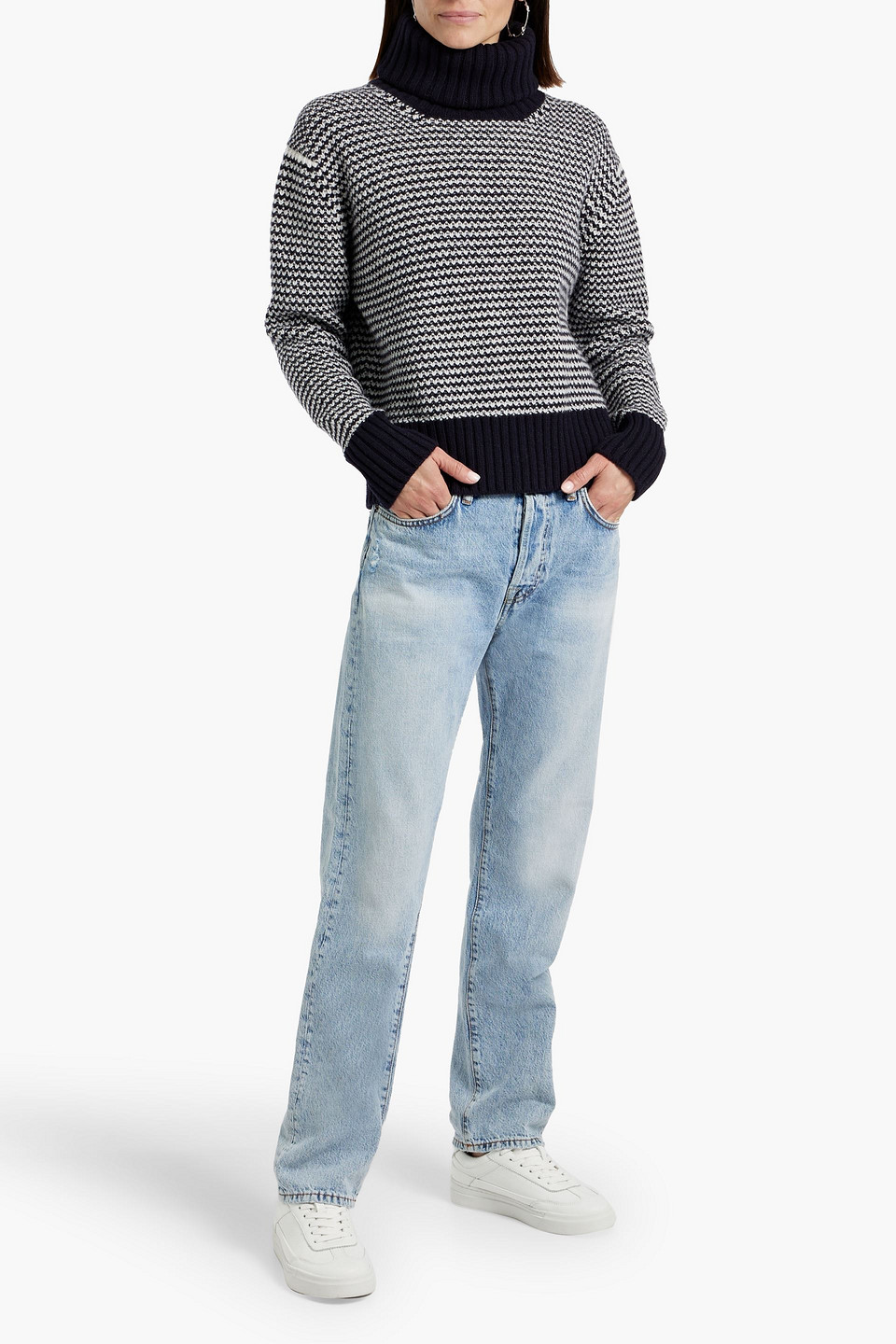 AND-DAUGHTER STRIPED WOOL TURTLENECK SWEATER