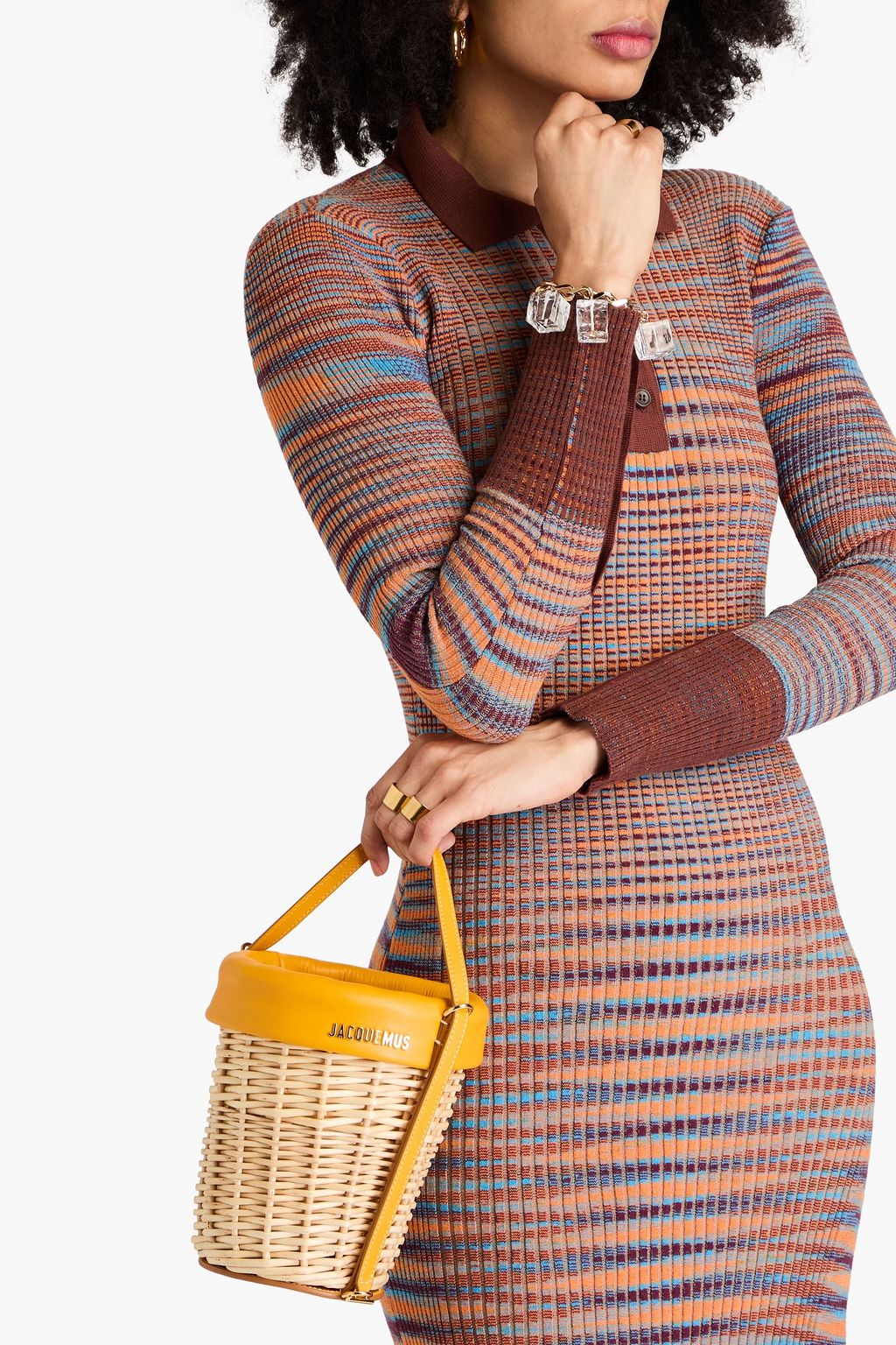 JACQUEMUS Le Panier Seau leather-trimmed wicker bucket bag