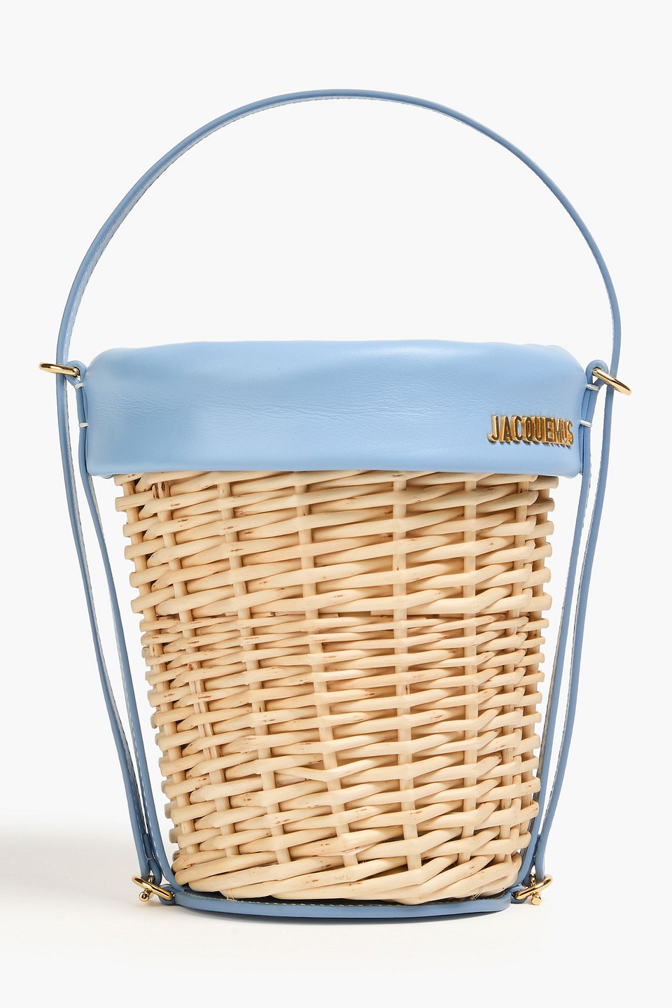 Jacquemus Le Panier Seau Leather-trimmed Wicker Bucket Bag In Light Blue