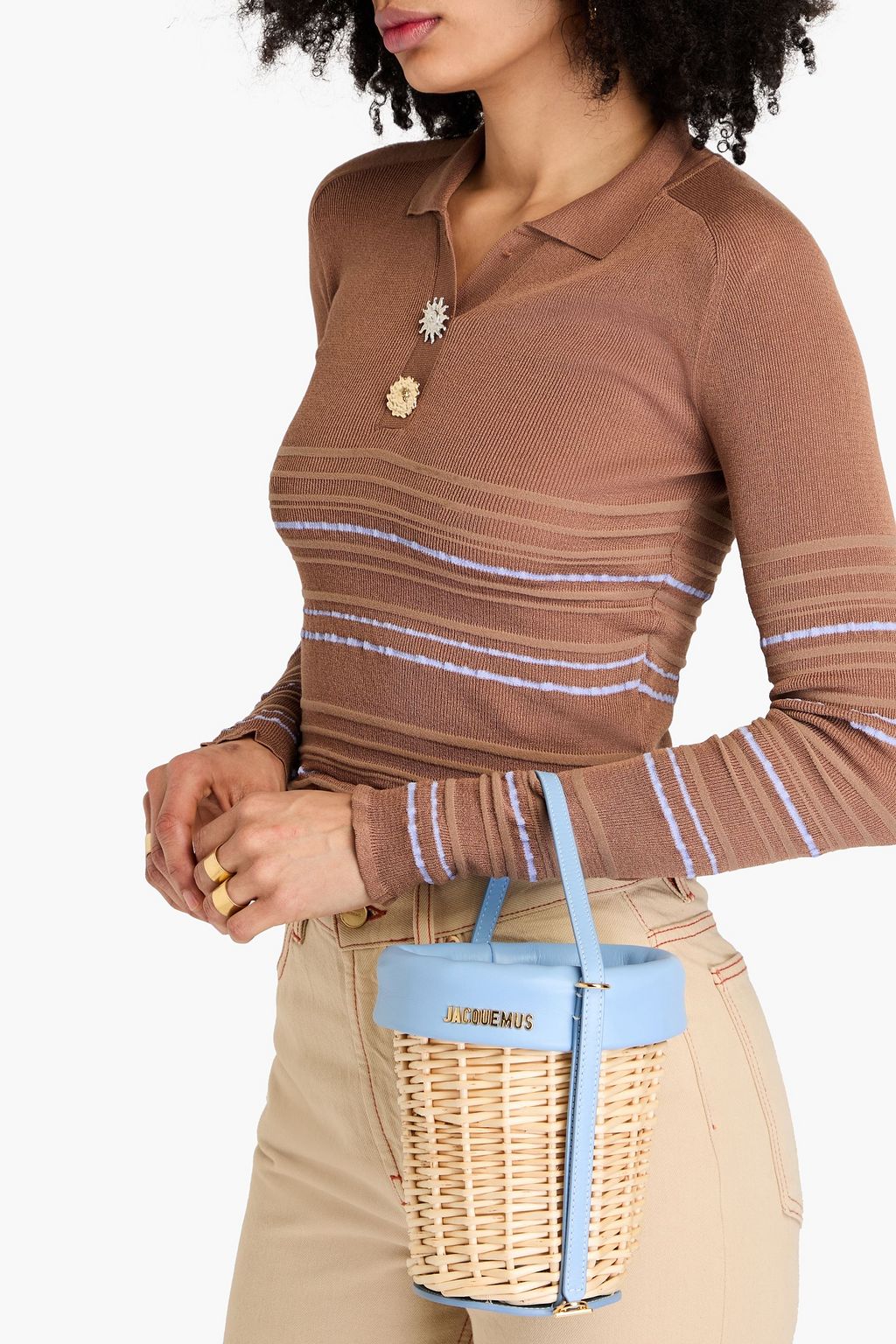 JACQUEMUS Le Panier Seau leather-trimmed wicker bucket bag