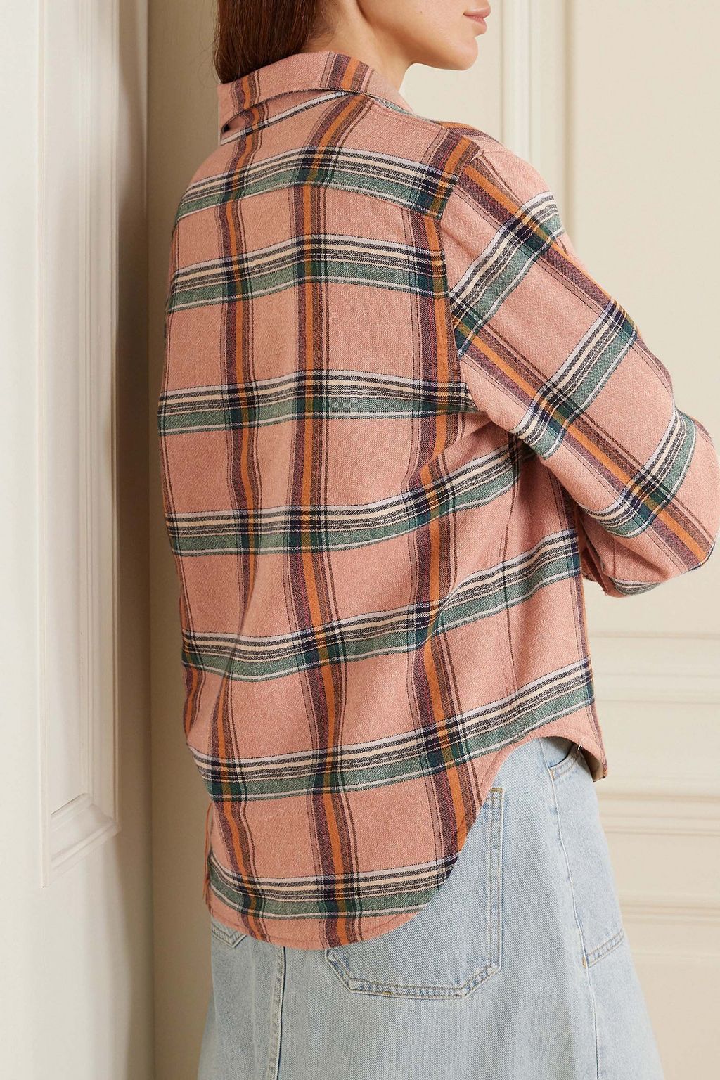 FORTELA April suede-trimmed checked flannel shirt