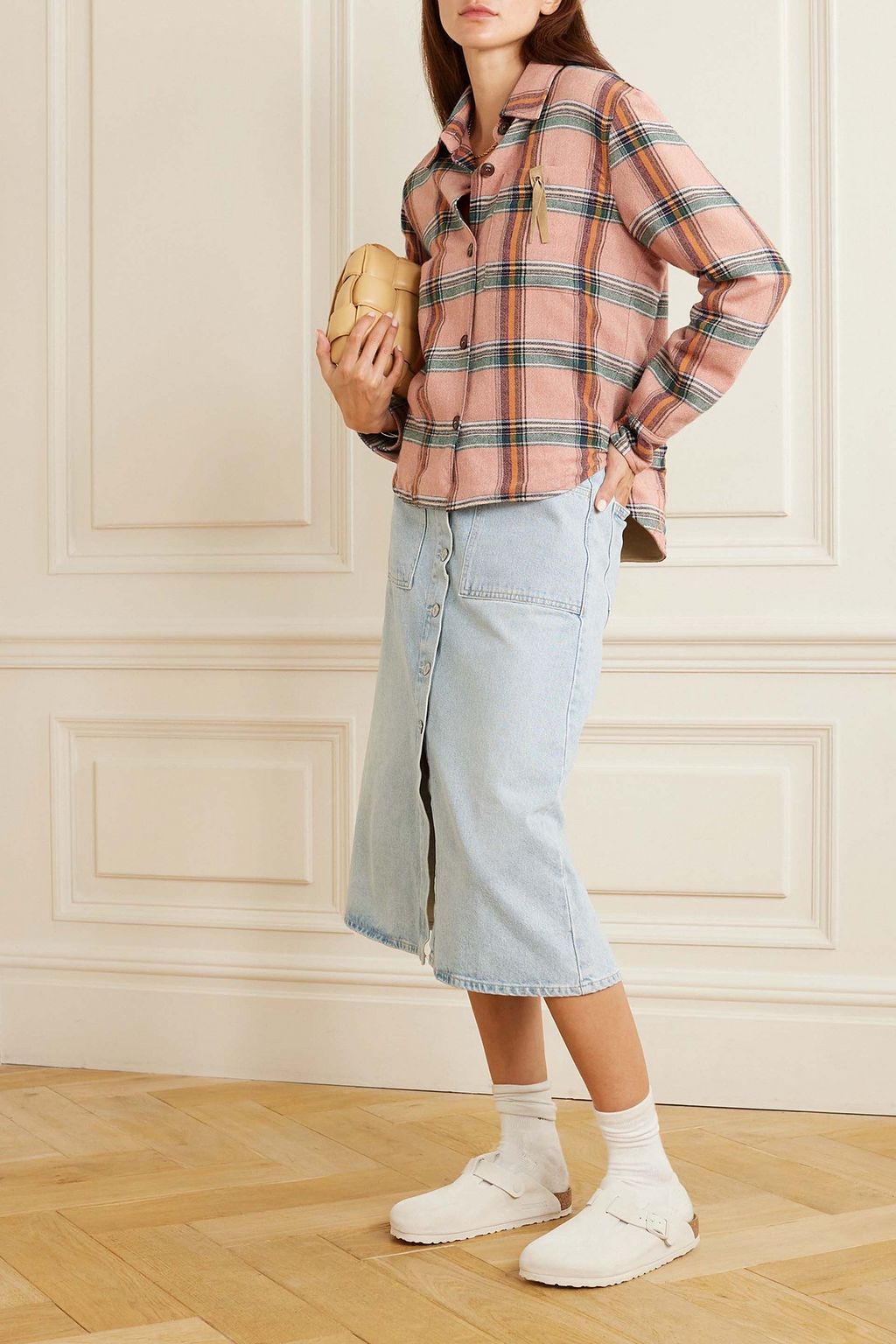 FORTELA April suede-trimmed checked flannel shirt