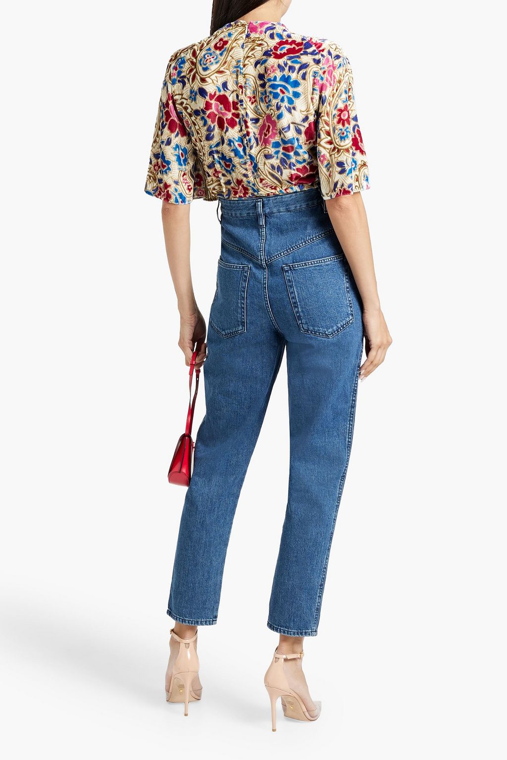 ISABEL MARANT Mucio knotted printed velvet  peplum top