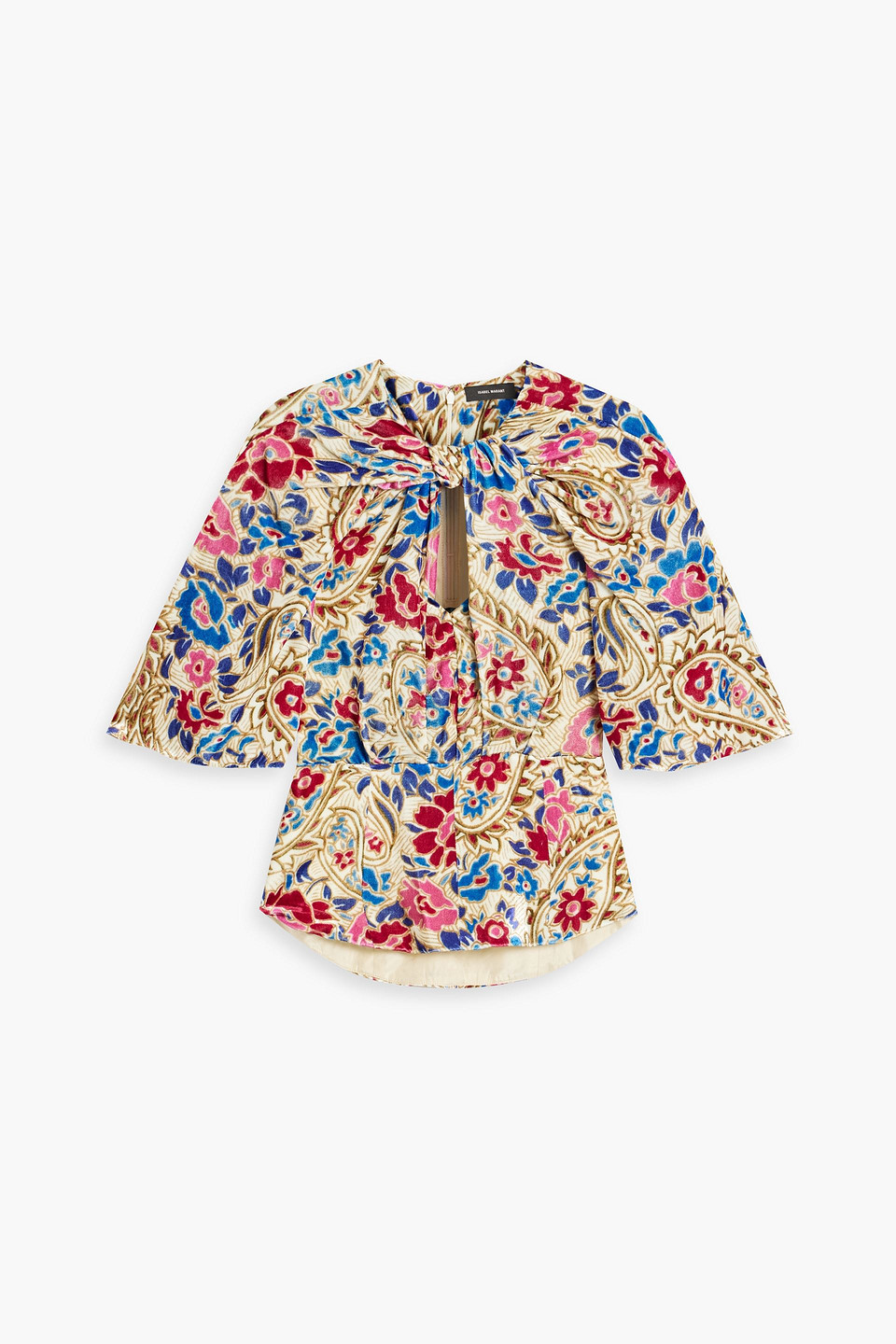 Isabel Marant Mucio Knotted Printed Velvet Peplum Top In Multicolor