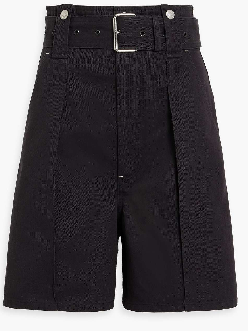 delilaz belted pleated cotton-twill shorts