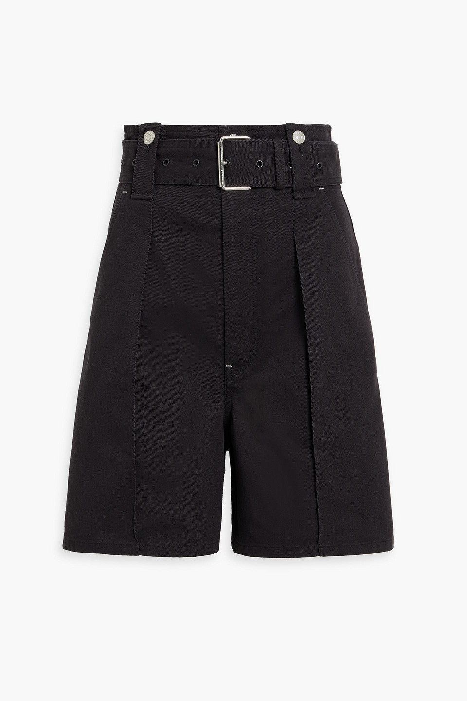 Isabel Marant Delilaz Belted Pleated Cotton-twill Shorts In Black