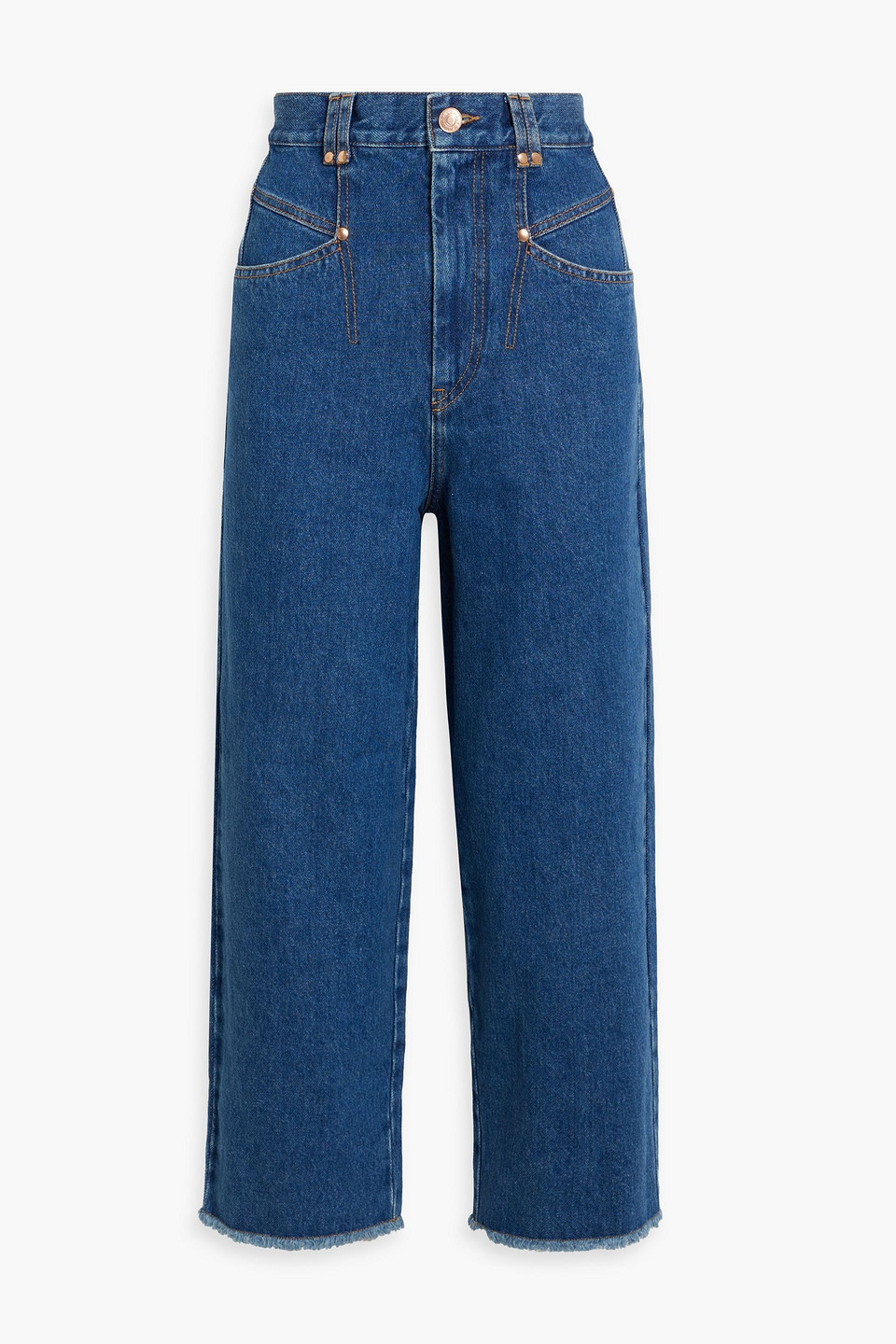 Isabel Marant Daliska Cropped Frayed High-rise Straight-leg Jeans In Mid Denim