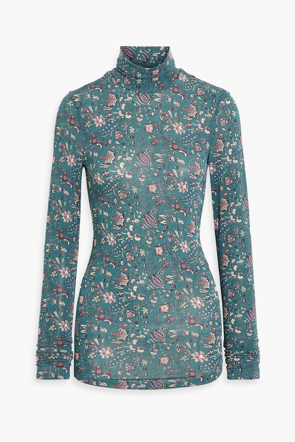 Isabel Marant Goyela Floral-print Stretch-jersey Turtleneck Top In Petrol