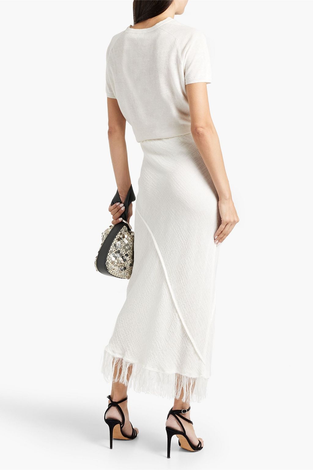 ACNE STUDIOS Fringed linen-blend mid skirt