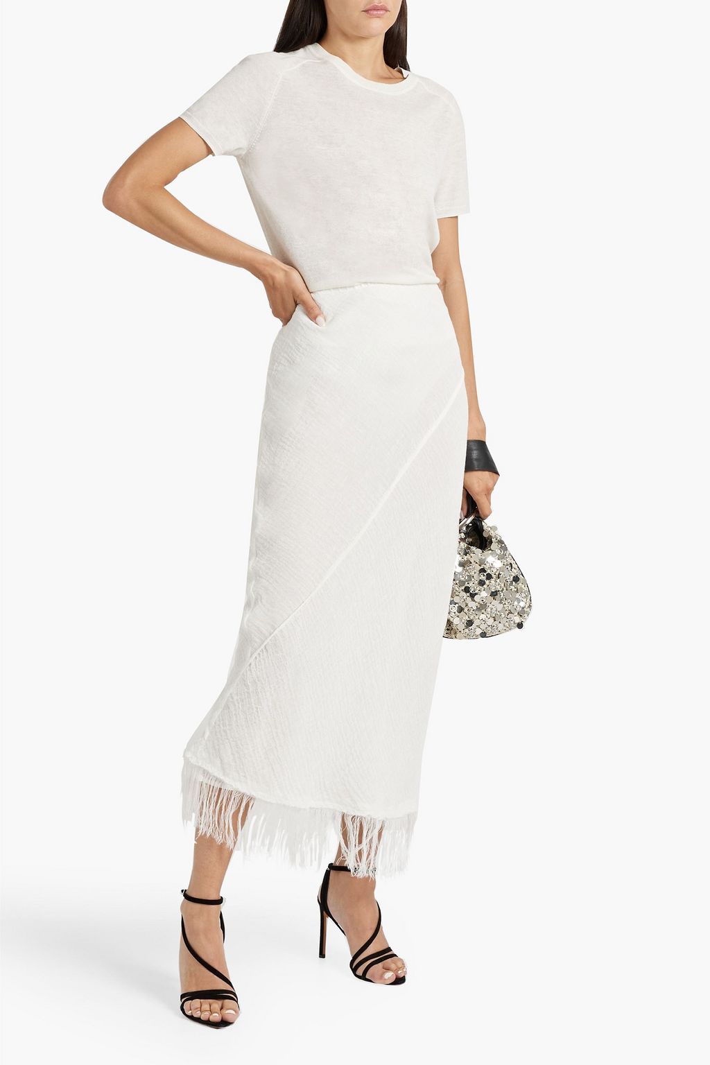 ACNE STUDIOS Fringed linen-blend mid skirt
