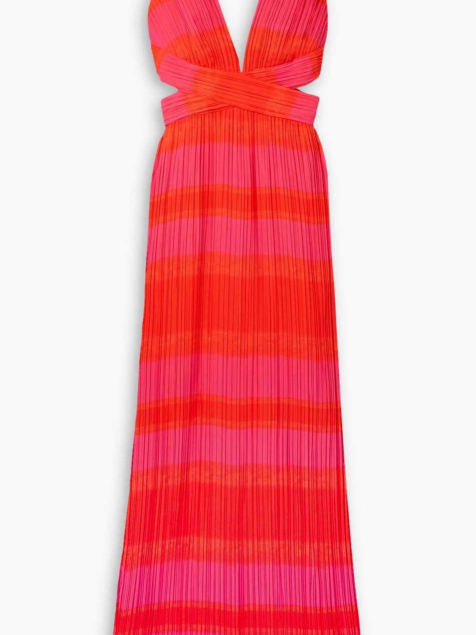 the sommer cutout striped plissé-chiffon gown