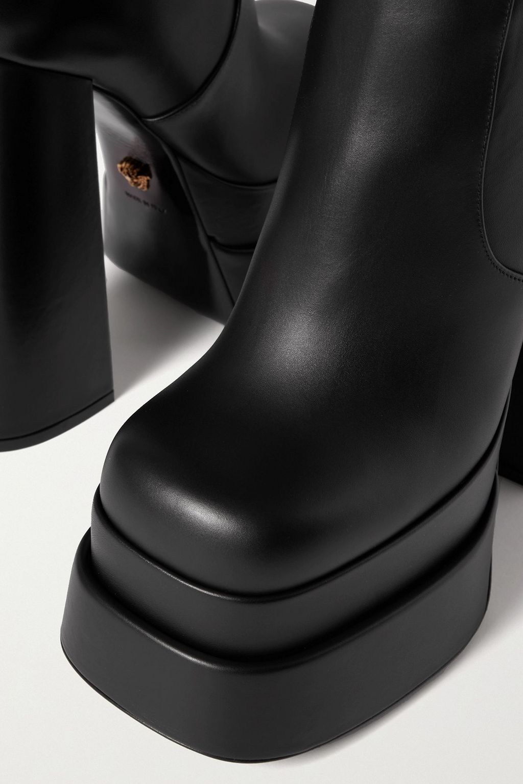 VERSACE Leather platform knee boots
