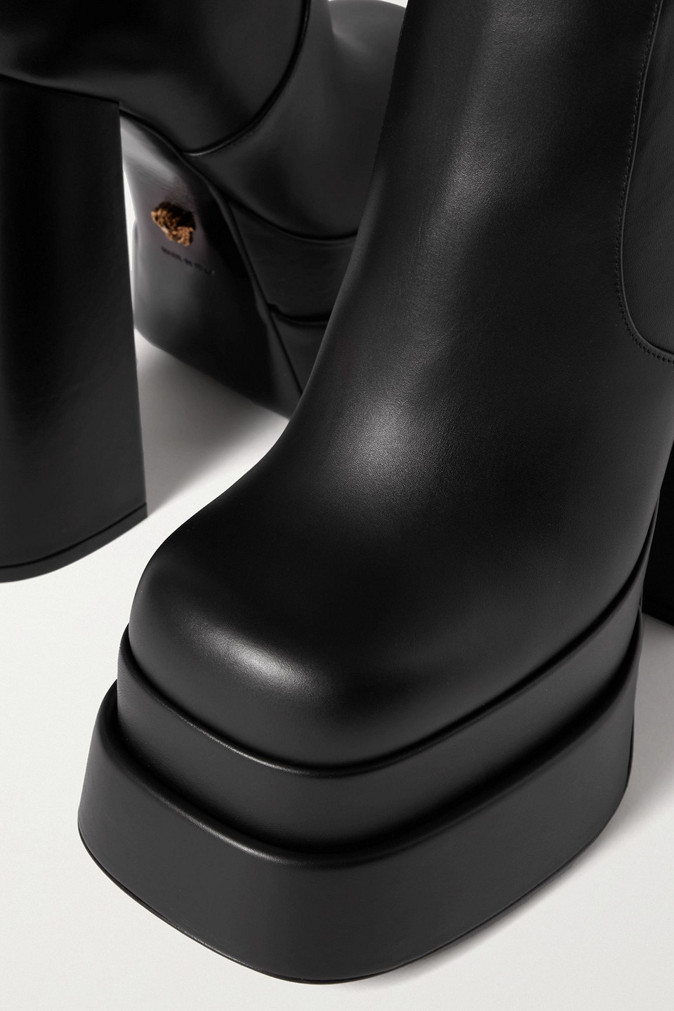 Versace Square Toe Block Heeled Boots In Black