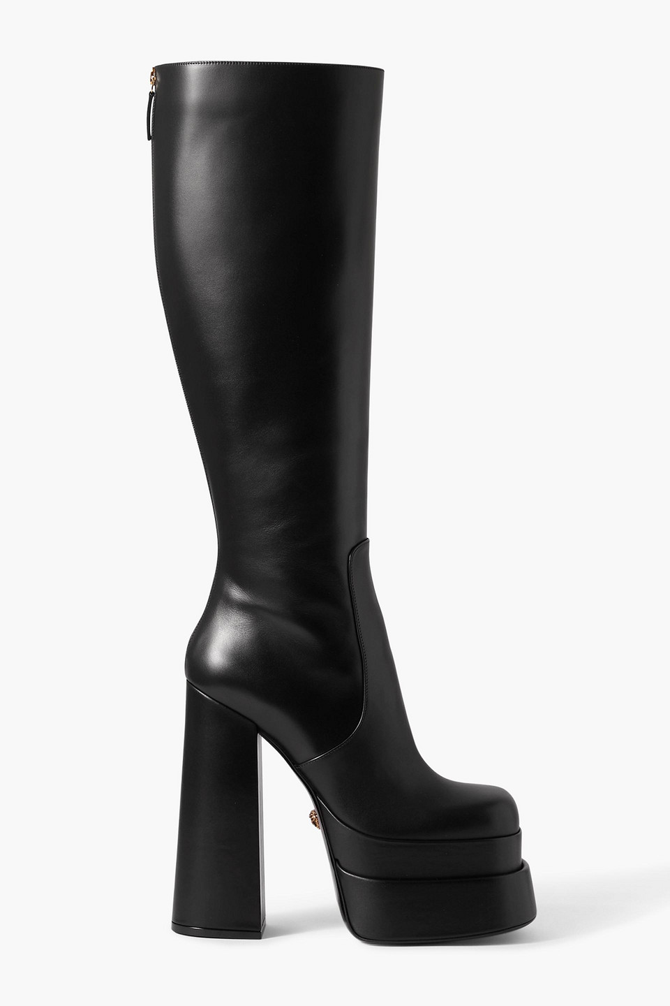 Versace Square Toe Block Heeled Boots In Black