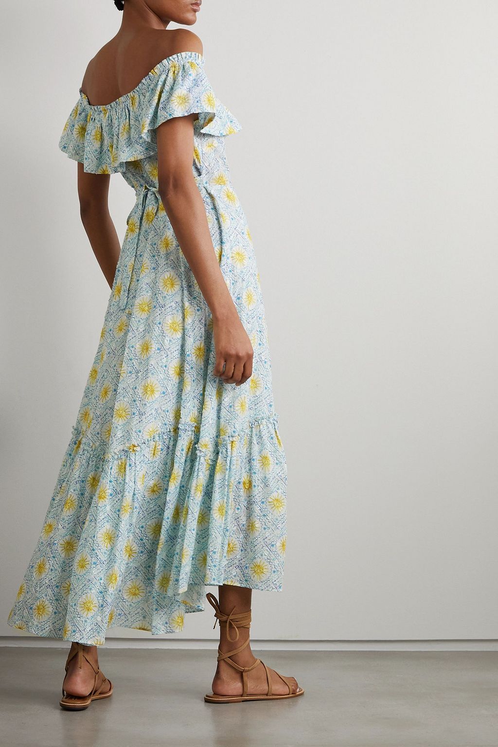 RIXO Mauve off-the-shoulder printed fil coupé cotton midi dress