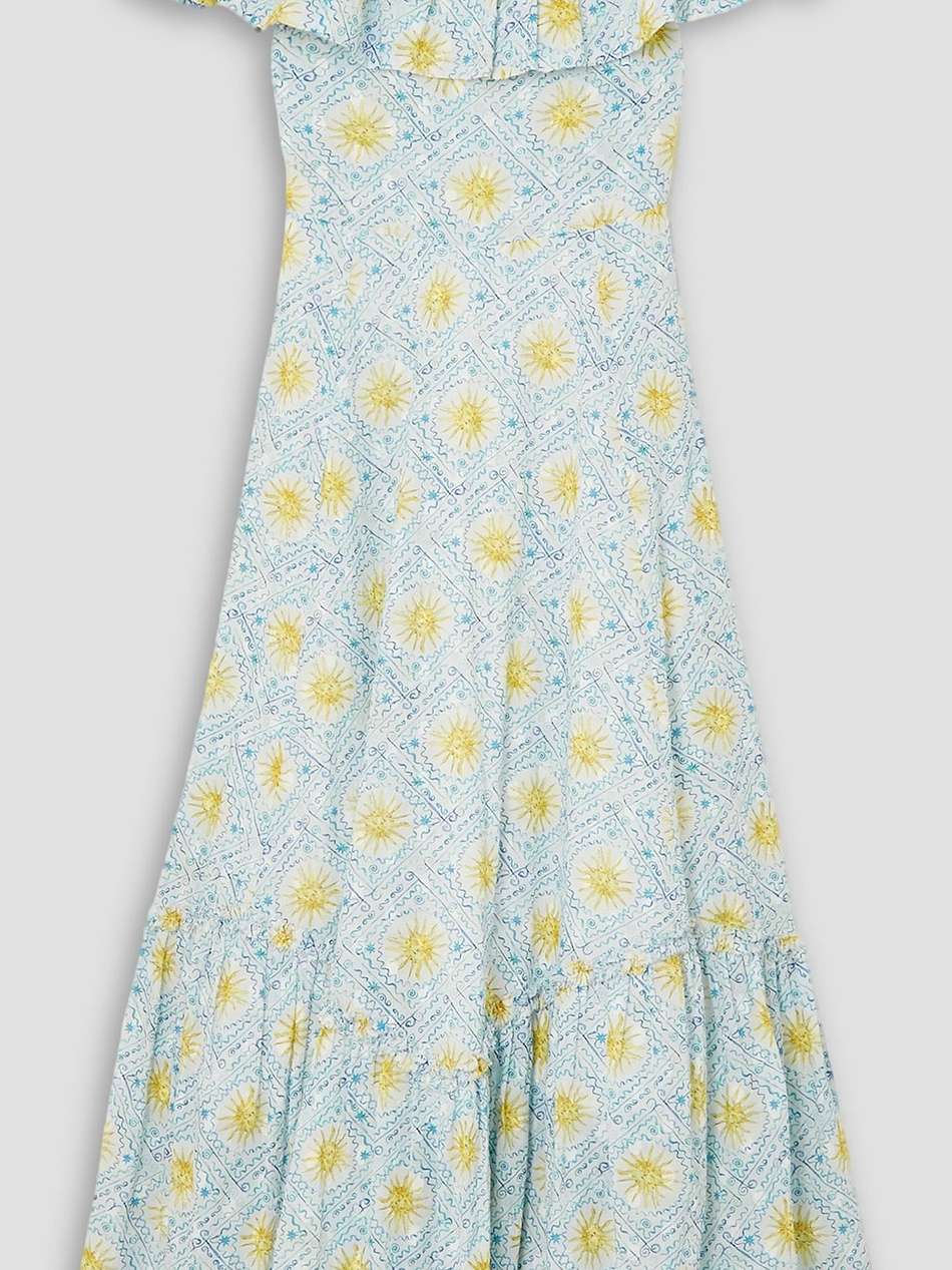 mauve off-the-shoulder printed fil coupé cotton midi dress