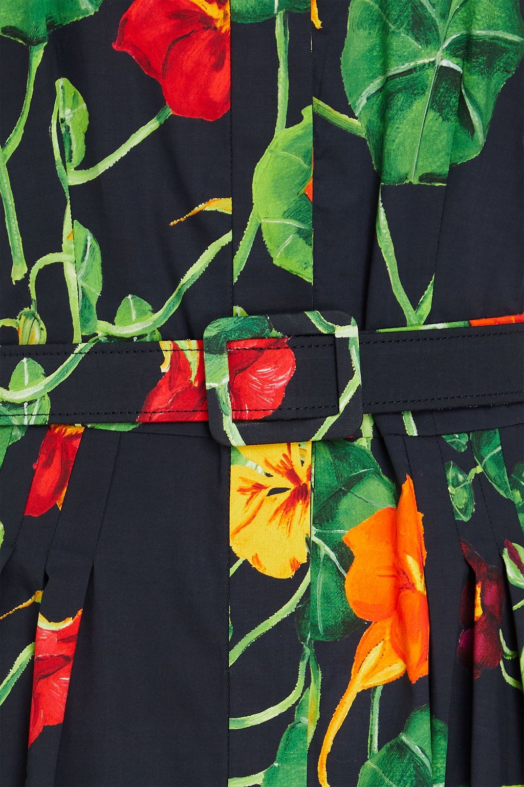 OSCAR DE LA RENTA Pleated floral-print stretch-cotton poplin midi dress