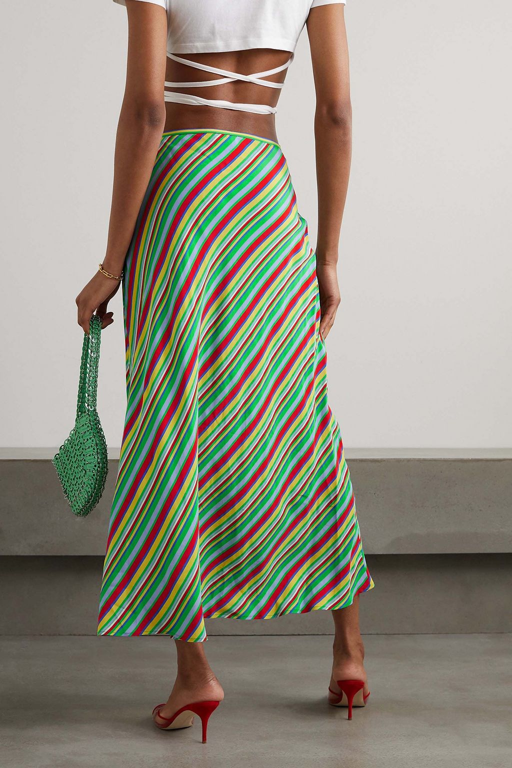 RIXO Kelly striped crepe midi skirt