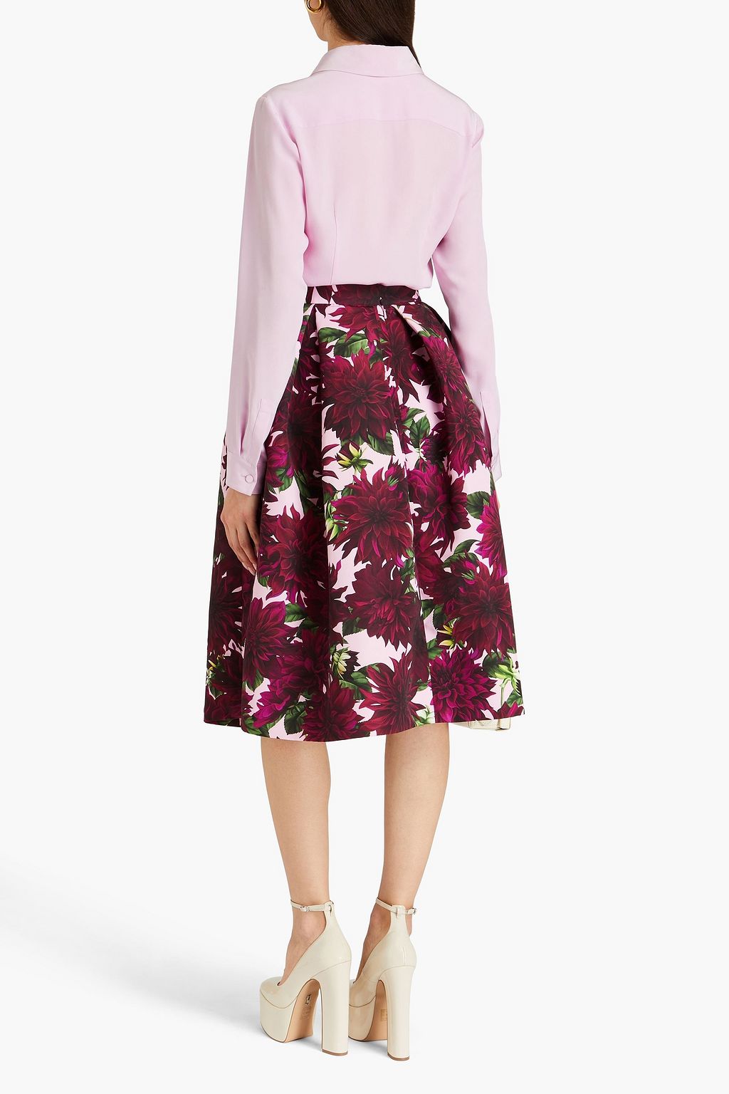 OSCAR DE LA RENTA Pleated floral-print faille skirt