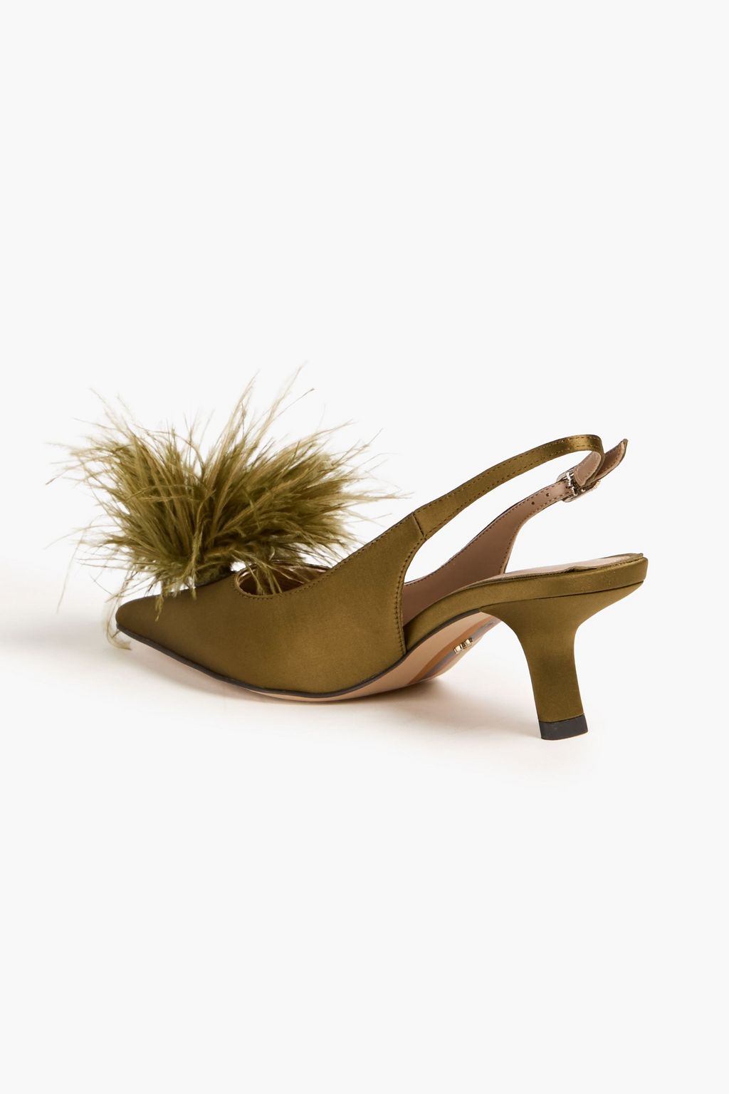 SAM EDELMAN Feather-embellished satin slingback pumps