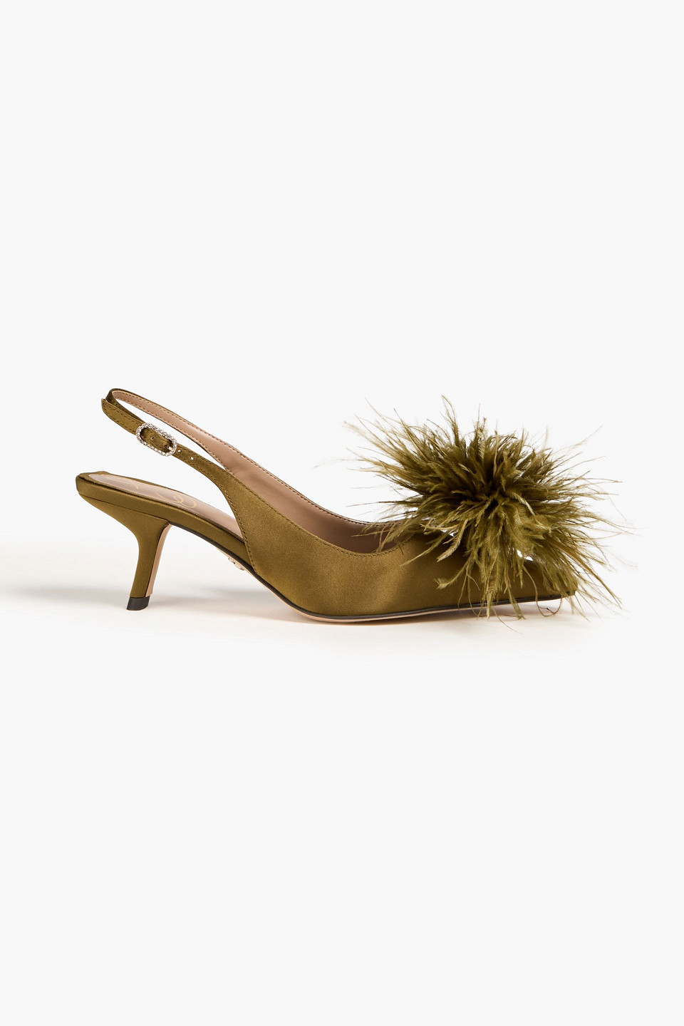 SAM EDELMAN FEATHER-EMBELLISHED SATIN SLINGBACK PUMPS